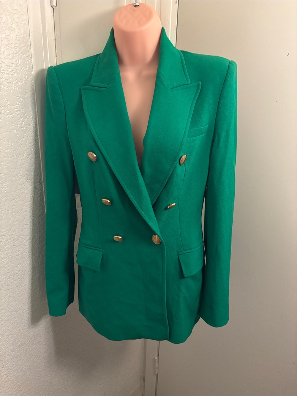 Zara Kelly Green Tailored Blazer with Gold Accents